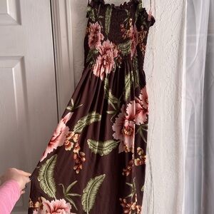 Floral Smocked Mini Dress - Brown and Pink